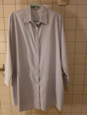 CARYN LAWN  Light Lavender Striped Button-Up Tunic Dress